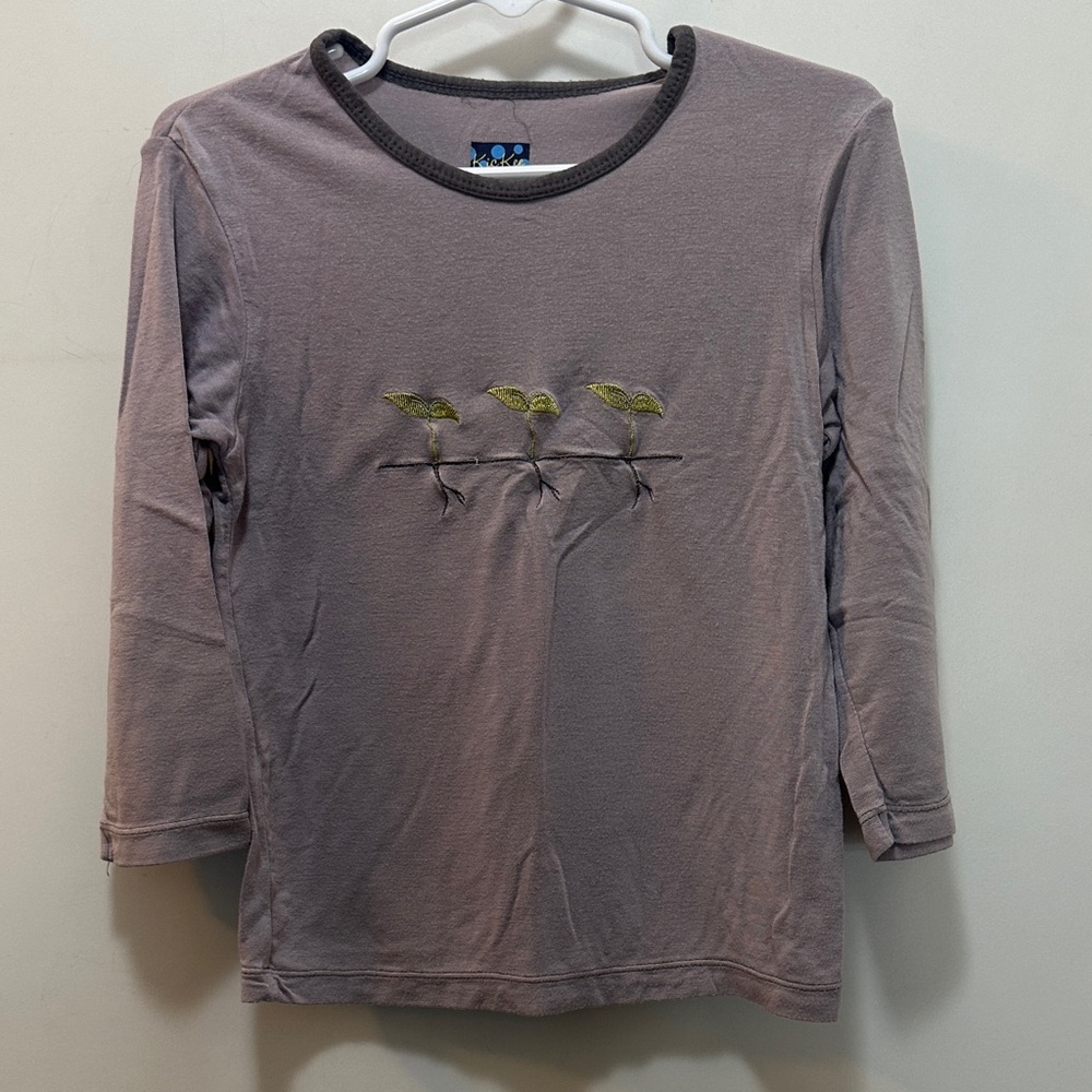 Kickee Pants Light Grey Bamboo Blend Top With Green Sprouts 🌱 Embroidered on
